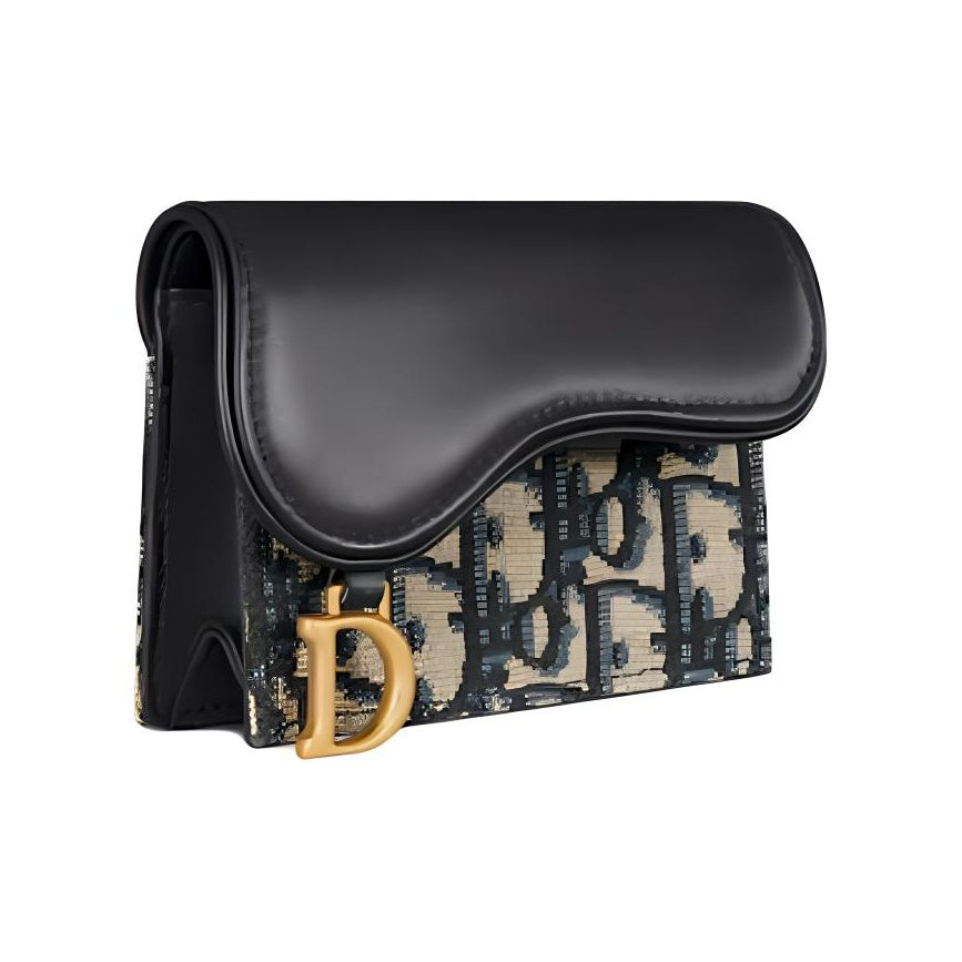 DIOR Saddle Oblique Soft Calfskin Card Holder - Blue - S5611