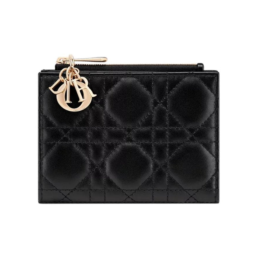 DIOR Lady Dior Cannage Sheepskin Wallet with Detachable Charms - Black - S6037