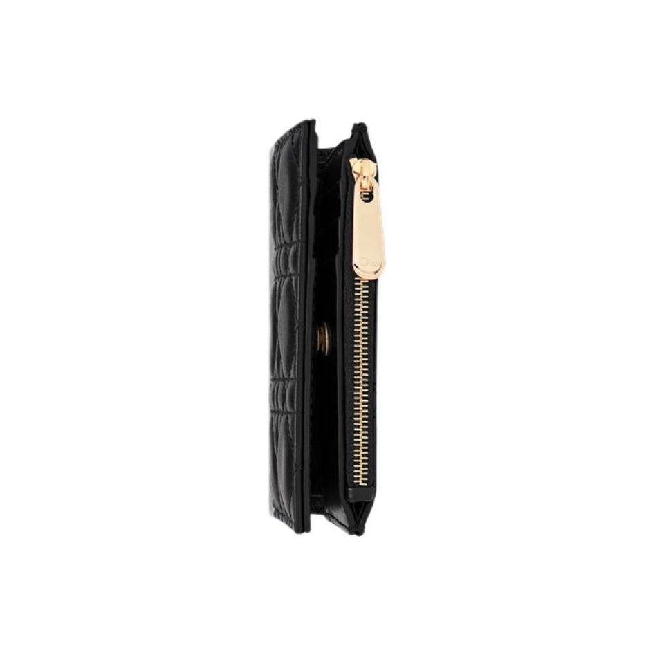 DIOR Lady Dior Cannage Sheepskin Wallet with Detachable Charms - Black - S6037