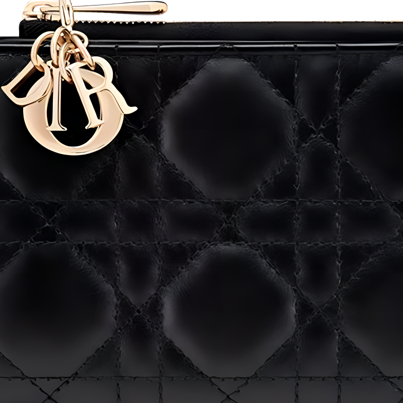 DIOR Lady Dior Cannage Sheepskin Wallet with Detachable Charms - Black - S6037