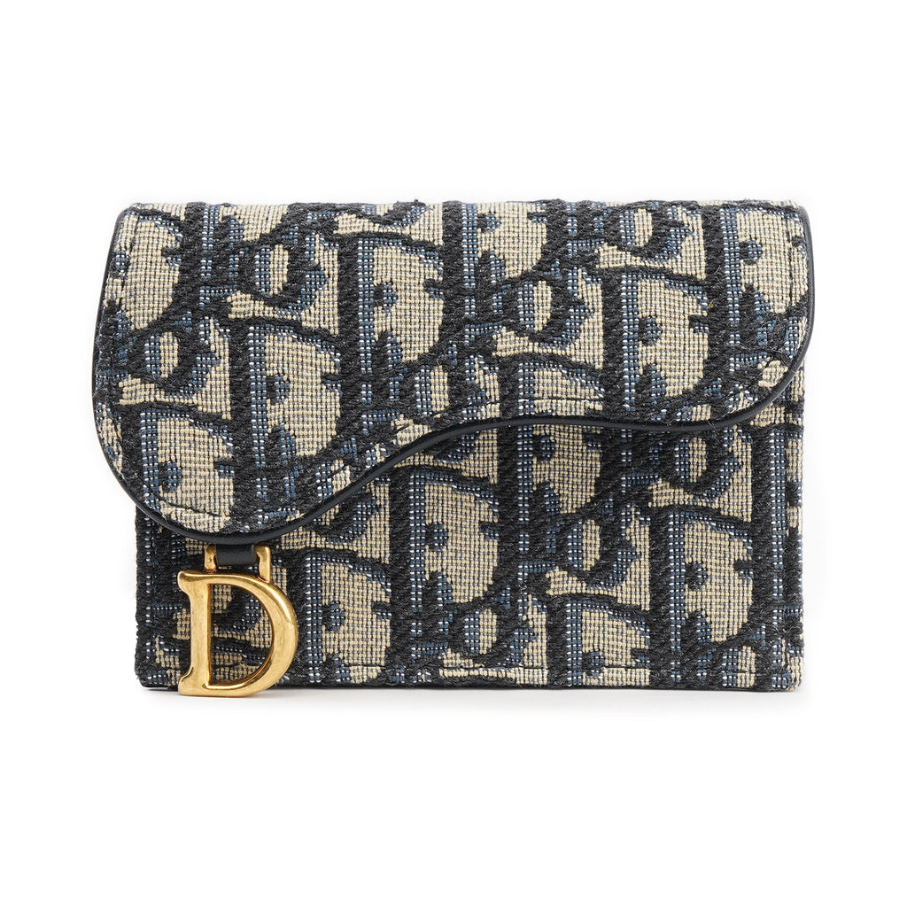 DIOR Saddle 2026 Qixi Small Embroidered Cotton Card Holder - Denim Blue - S5611