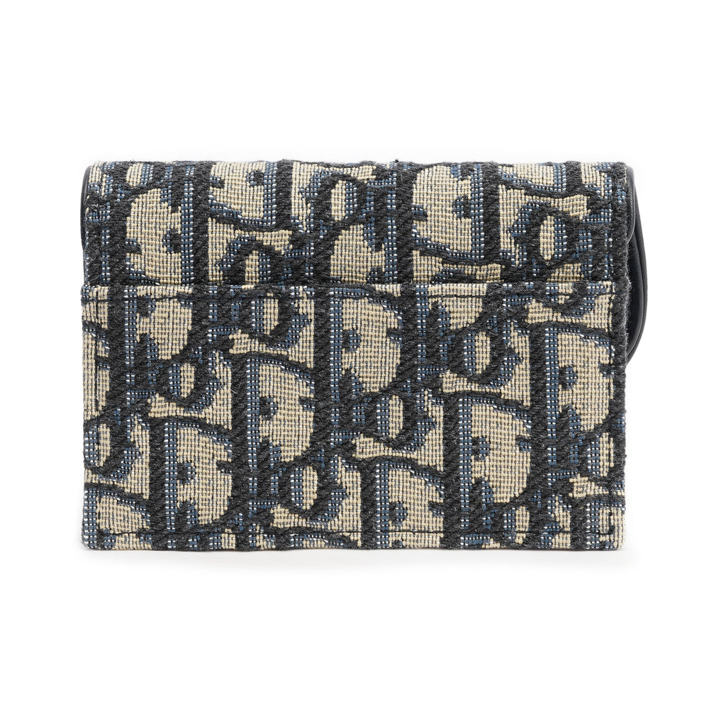 DIOR Saddle 2026 Qixi Small Embroidered Cotton Card Holder - Denim Blue - S5611