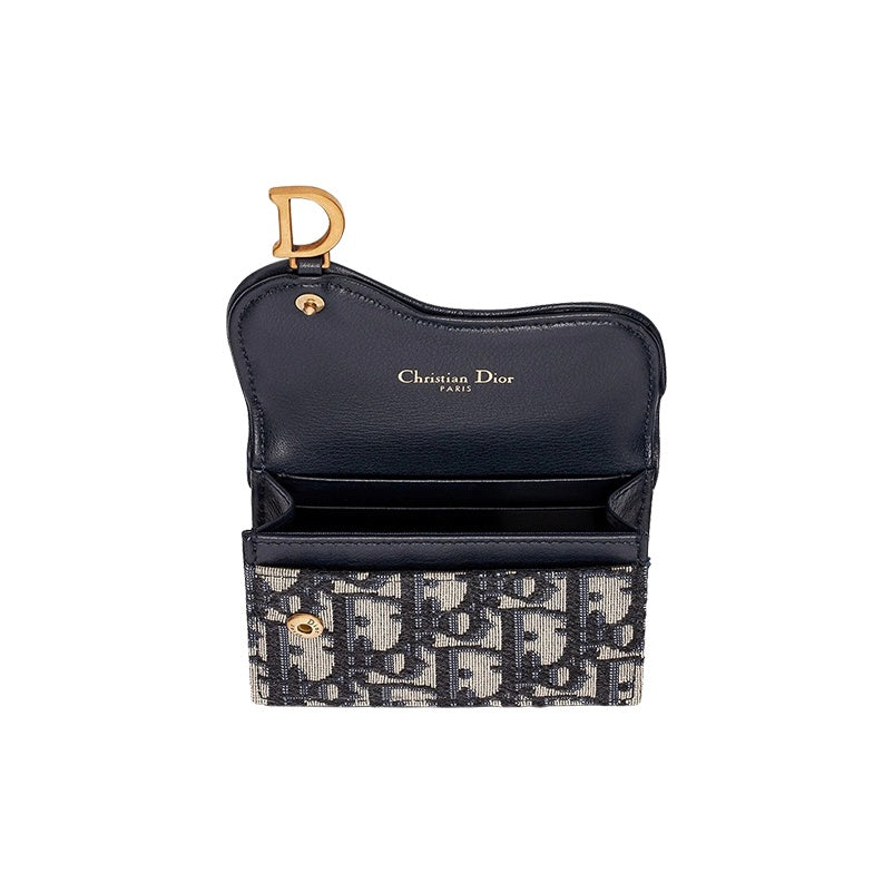 DIOR Saddle 2026 Qixi Small Embroidered Cotton Card Holder - Denim Blue - S5611