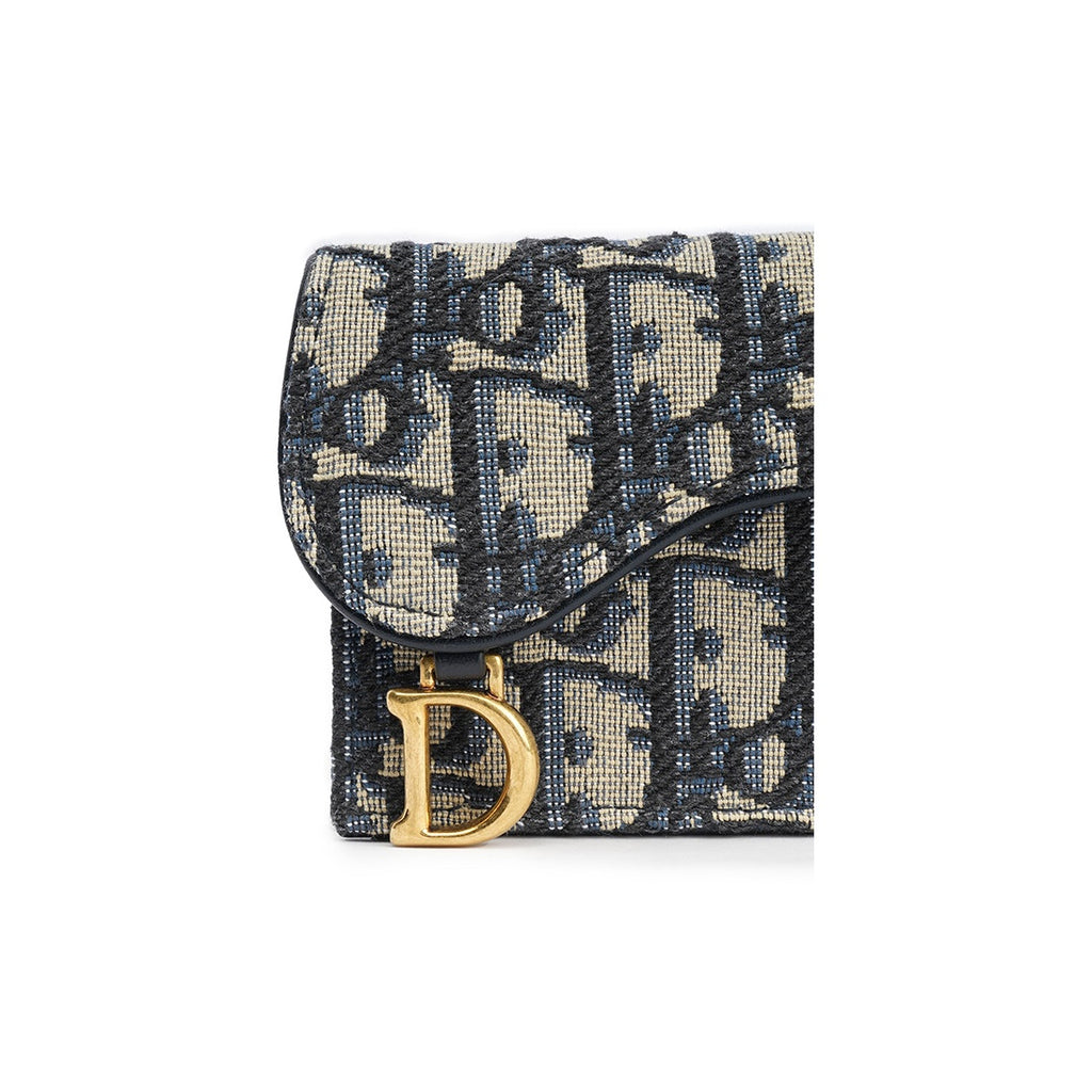 DIOR Saddle 2026 Qixi Small Embroidered Cotton Card Holder - Denim Blue - S5611