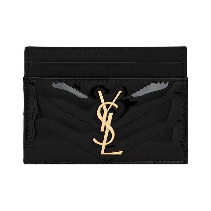 SAINT LAURENT Cassandre Quilted Patent Calfskin Card Holder - Black - 423291