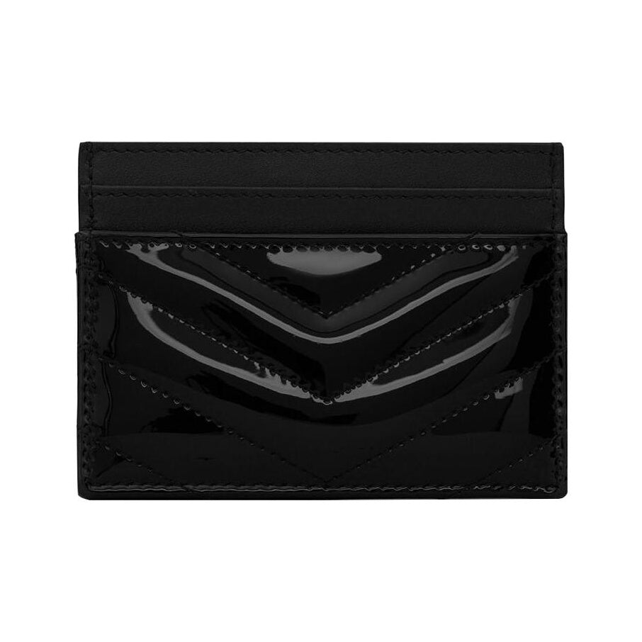 SAINT LAURENT Cassandre Quilted Patent Calfskin Card Holder - Black - 423291