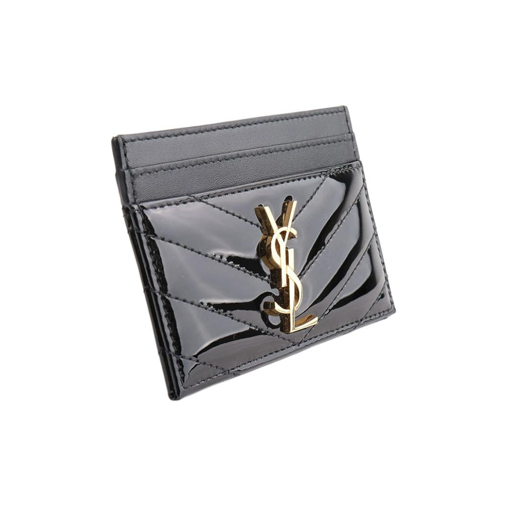 SAINT LAURENT Cassandre Quilted Patent Calfskin Card Holder - Black - 423291