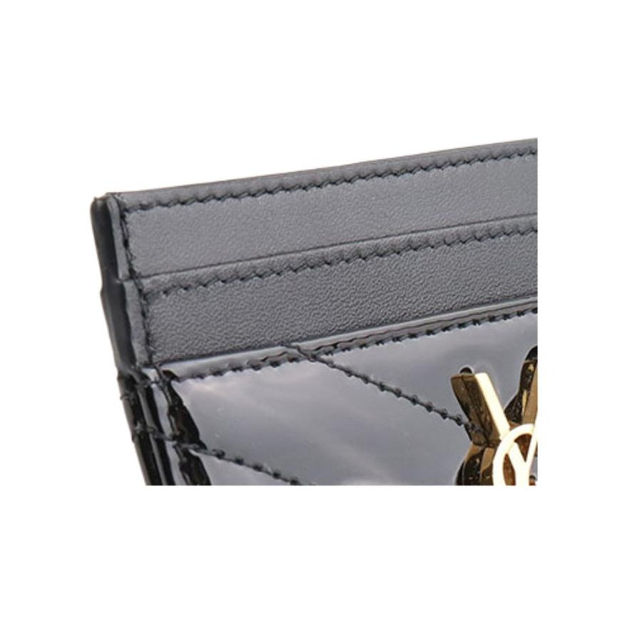 SAINT LAURENT Cassandre Quilted Patent Calfskin Card Holder - Black - 423291