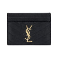 SAINT LAURENT Cassandre Quilted Grain-Embossed Leather Card Holder - Black - 423291