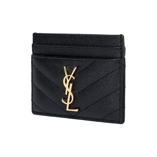 SAINT LAURENT Cassandre Quilted Grain-Embossed Leather Card Holder - Black - 423291