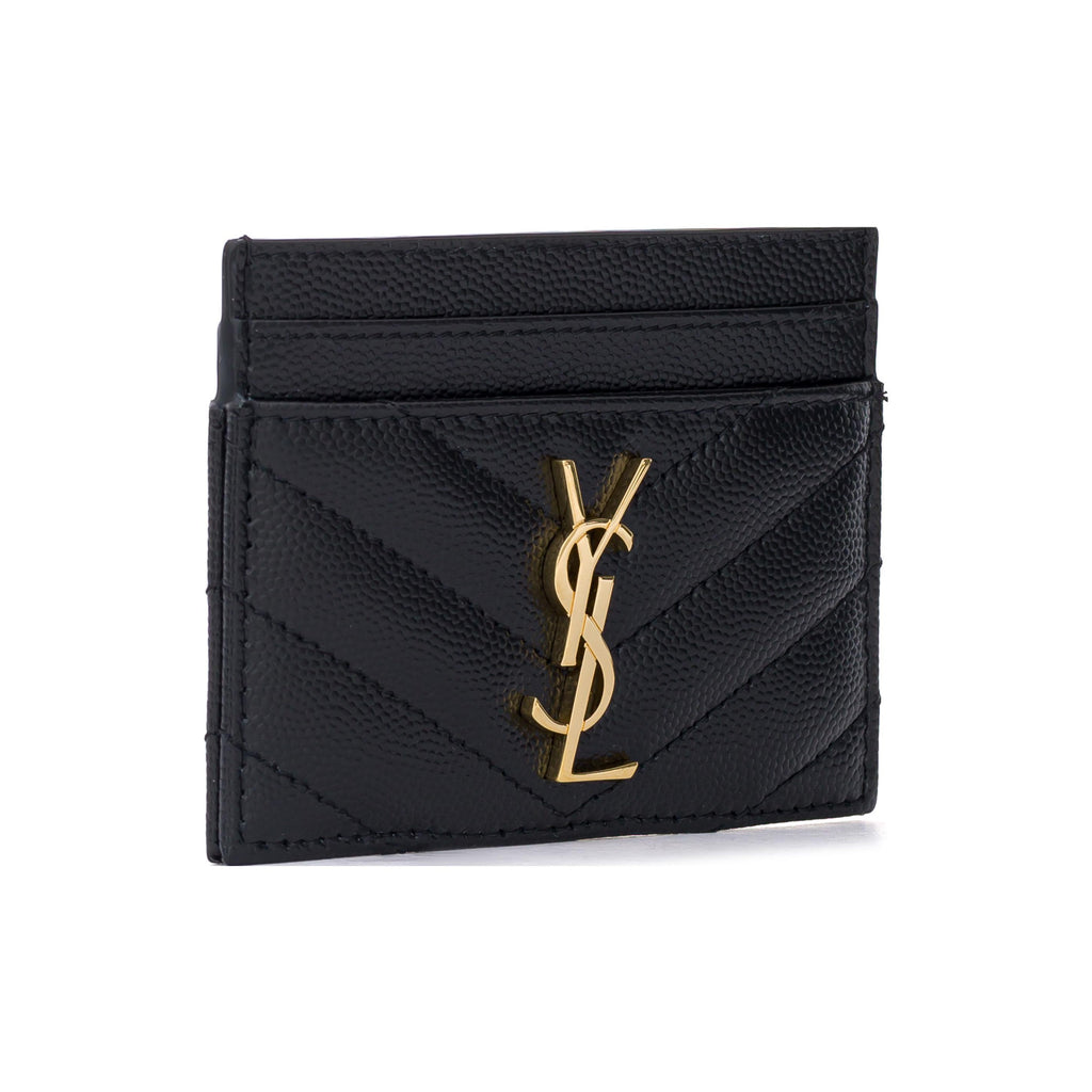 SAINT LAURENT Cassandre Quilted Grain-Embossed Leather Card Holder - Black - 423291