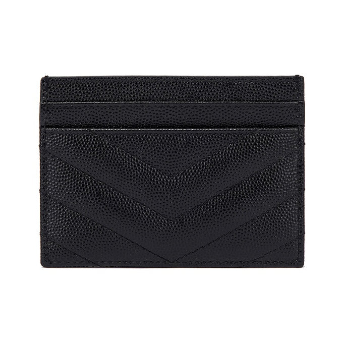 SAINT LAURENT Cassandre Quilted Grain-Embossed Leather Card Holder - Black - 423291
