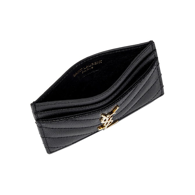 SAINT LAURENT Cassandre Quilted Grain-Embossed Leather Card Holder - Black - 423291