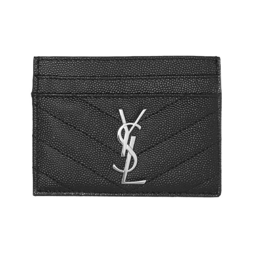 SAINT LAURENT Quilted Leather Card Holder with Silver-Tone Logo - Black - 423291