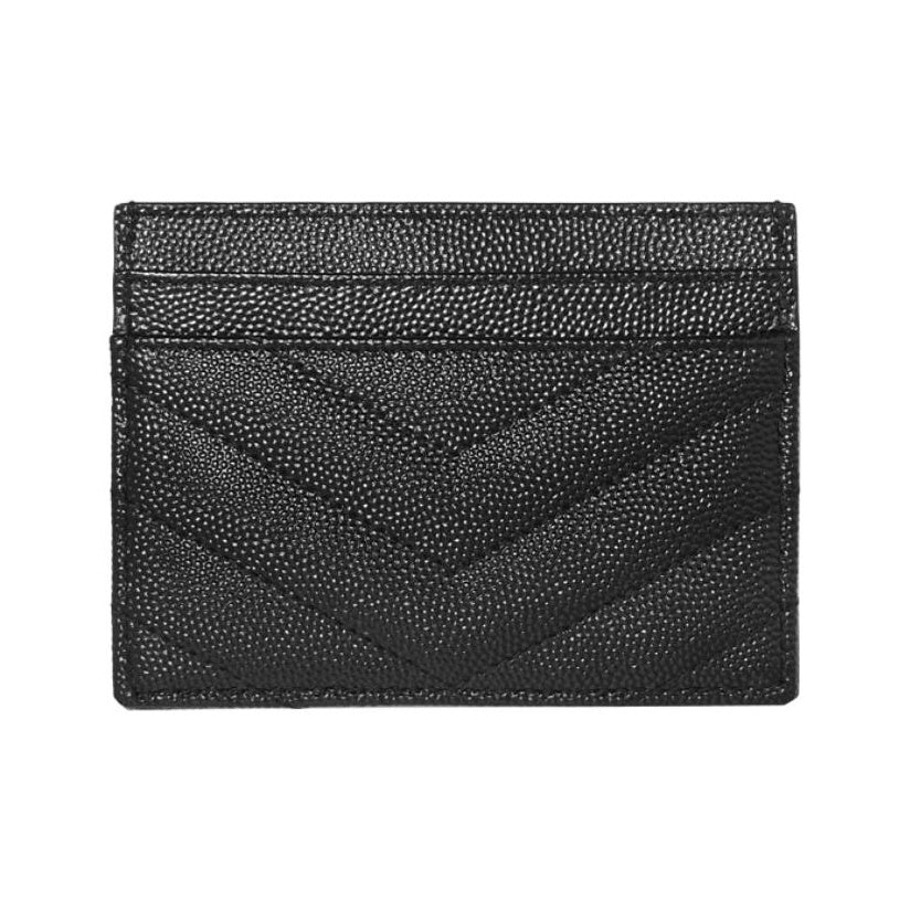 SAINT LAURENT Quilted Leather Card Holder with Silver-Tone Logo - Black - 423291