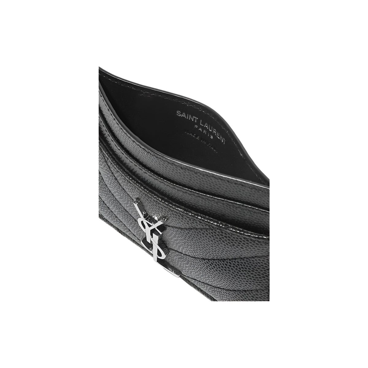 SAINT LAURENT Quilted Leather Card Holder with Silver-Tone Logo - Black - 423291