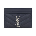 SAINT LAURENT Cassandre Quilted Lambskin Card Holder - Steel Blue
