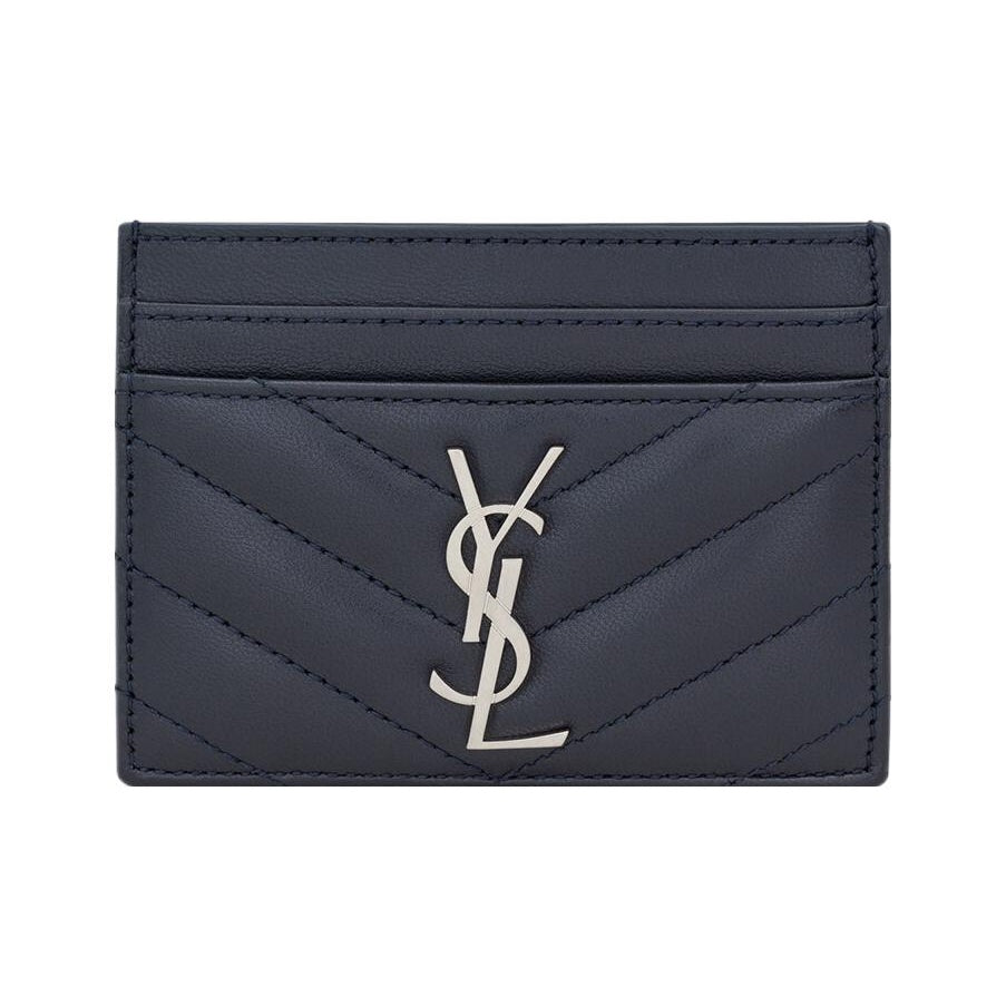 SAINT LAURENT Cassandre Quilted Lambskin Card Holder - Steel Blue