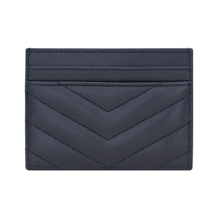 SAINT LAURENT Cassandre Quilted Lambskin Card Holder - Steel Blue