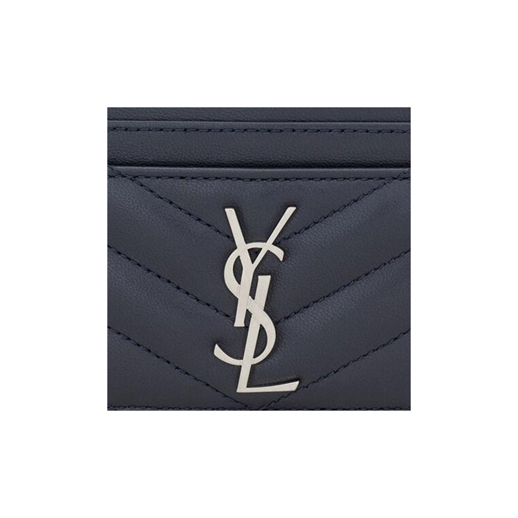 SAINT LAURENT Cassandre Quilted Lambskin Card Holder - Steel Blue