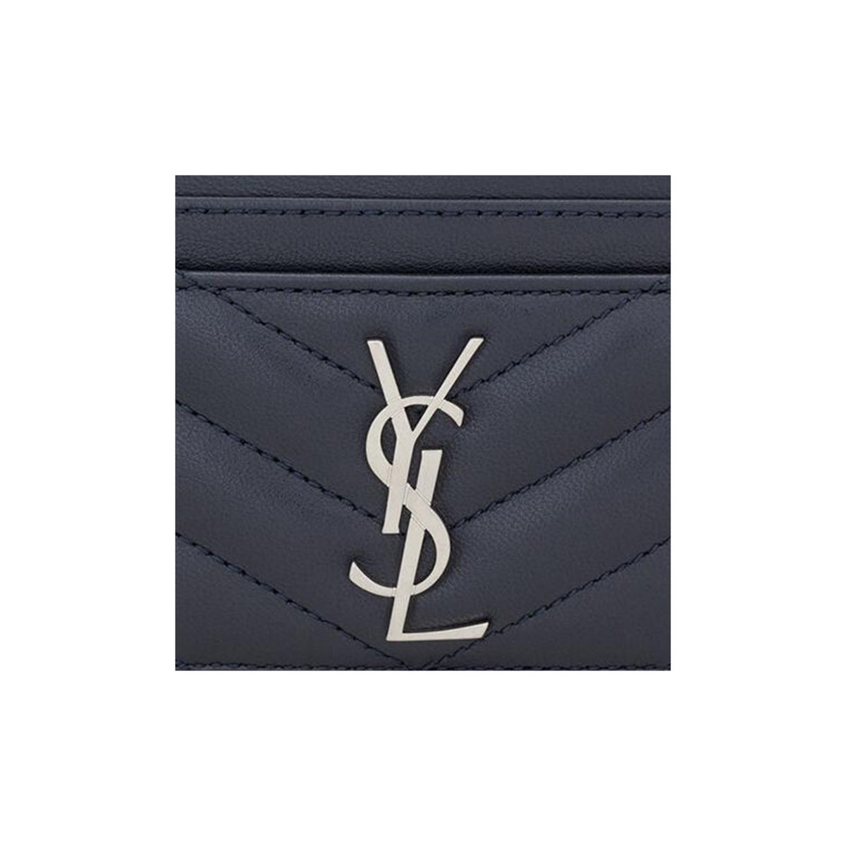 SAINT LAURENT Cassandre Quilted Lambskin Card Holder - Steel Blue