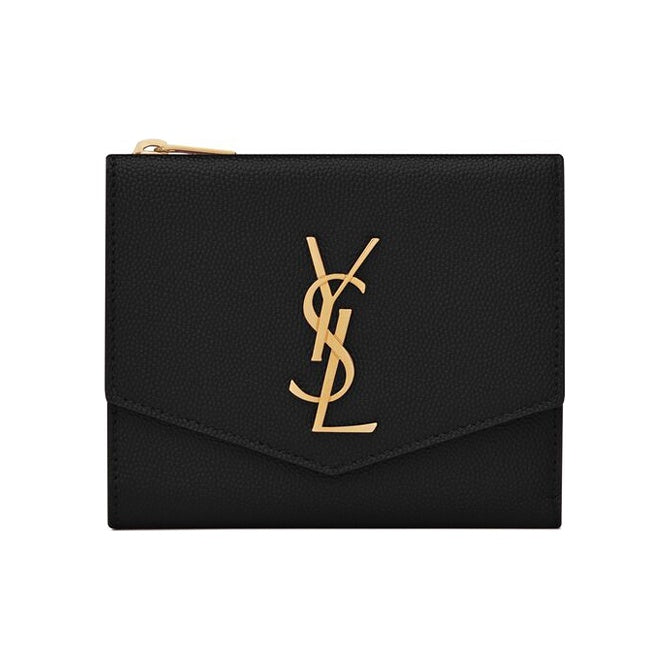SAINT LAURENT Uptown Small Grain-Embossed Leather Wallet - Black - 582296