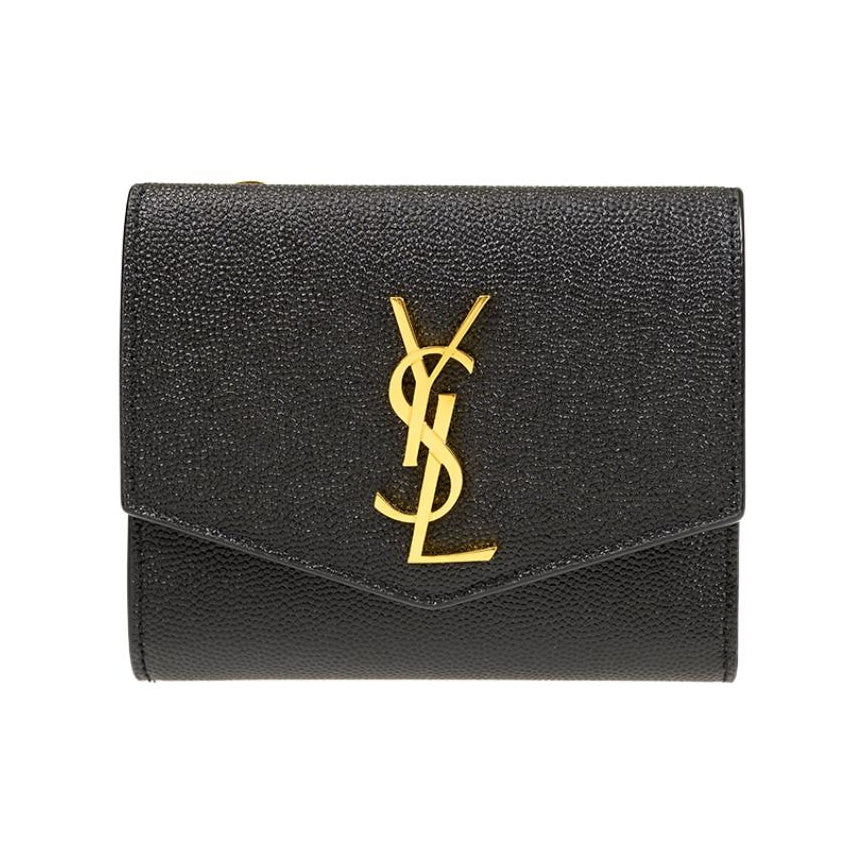 SAINT LAURENT Uptown Small Grain-Embossed Leather Wallet - Black - 582296