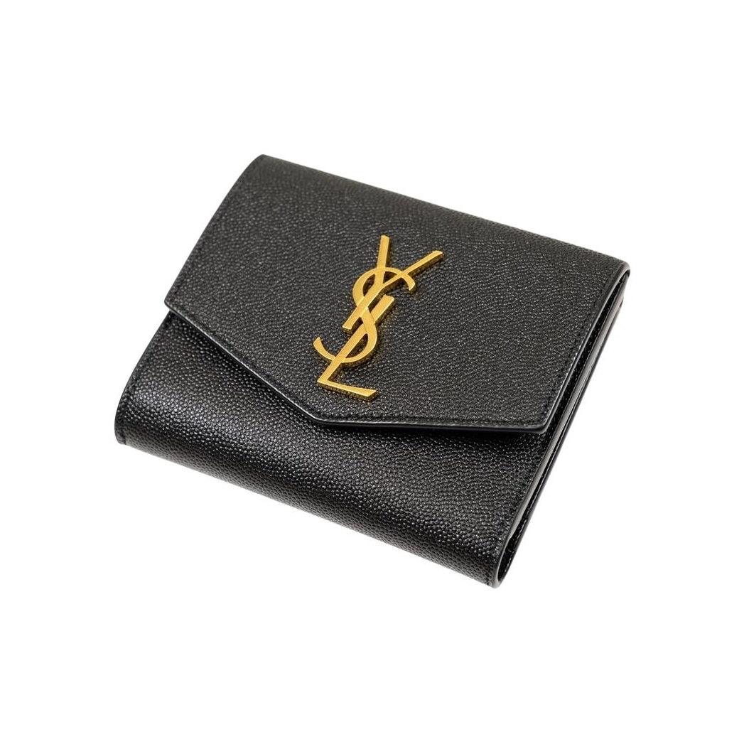 SAINT LAURENT Uptown Small Grain-Embossed Leather Wallet - Black - 582296