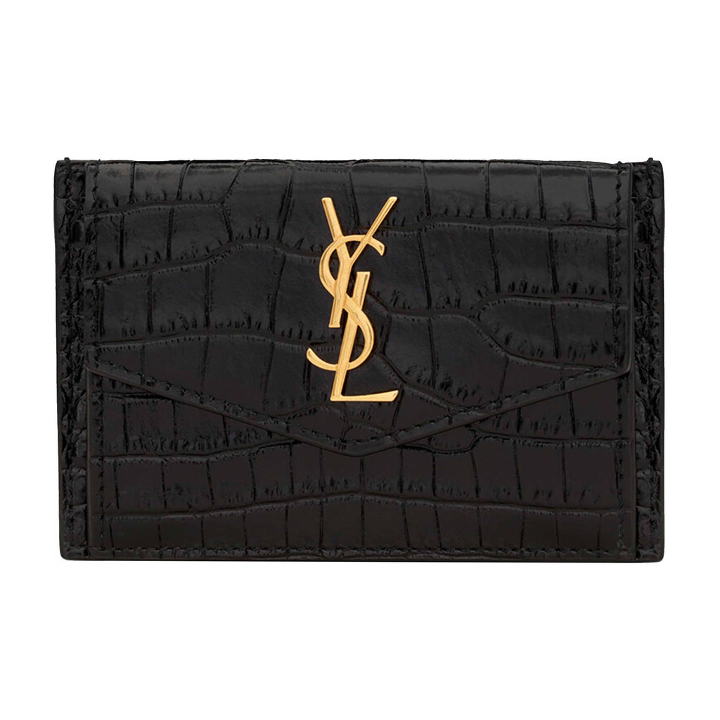 SAINT LAURENT Uptown Croc-Embossed Cowhide Leather Wallet - Black - 582305