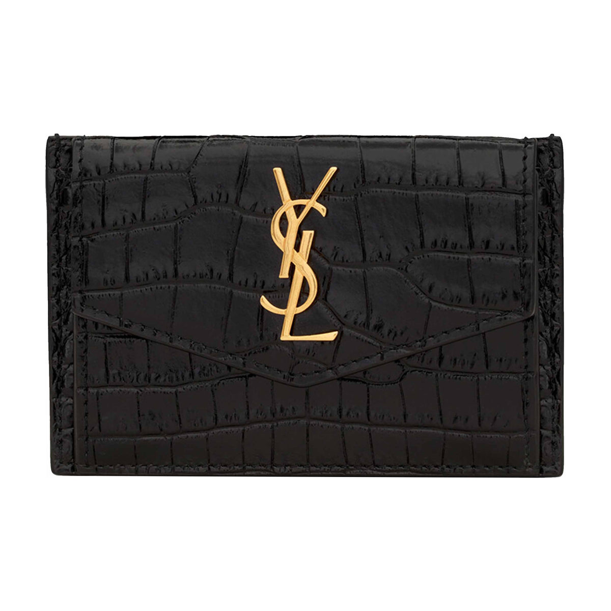 SAINT LAURENT Uptown Croc-Embossed Cowhide Leather Wallet - Black - 582305