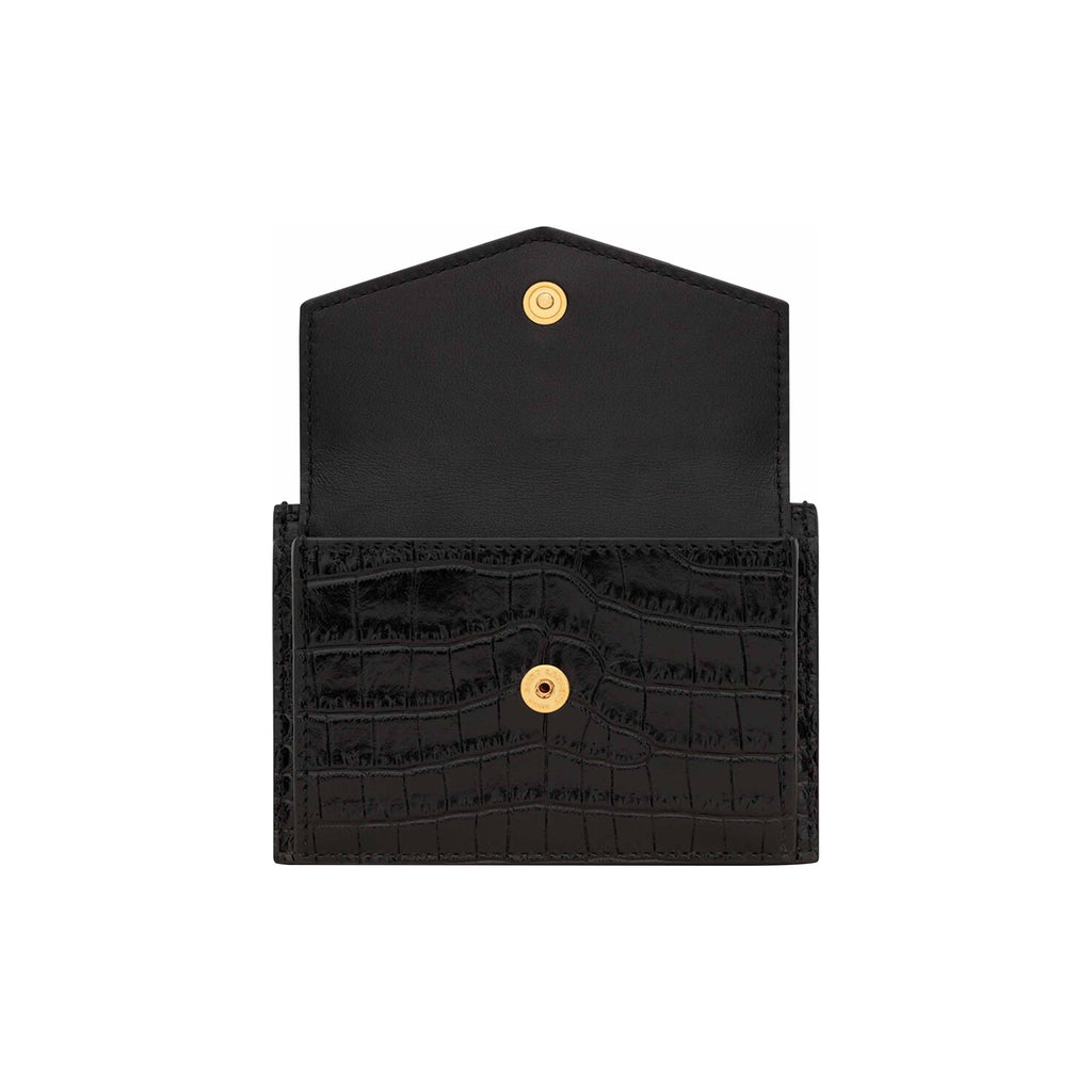 SAINT LAURENT Uptown Croc-Embossed Cowhide Leather Wallet - Black - 582305