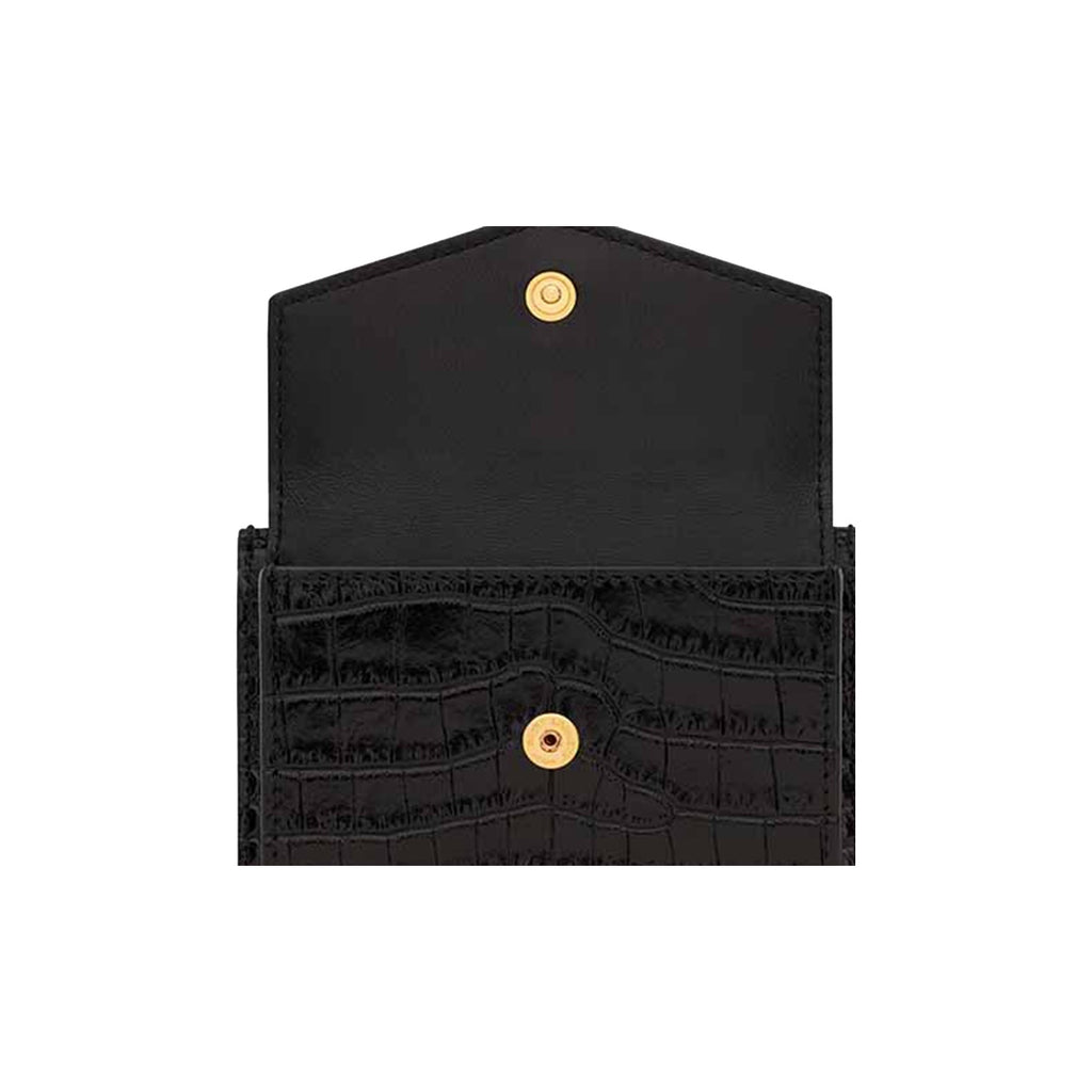 SAINT LAURENT Uptown Croc-Embossed Cowhide Leather Wallet - Black - 582305