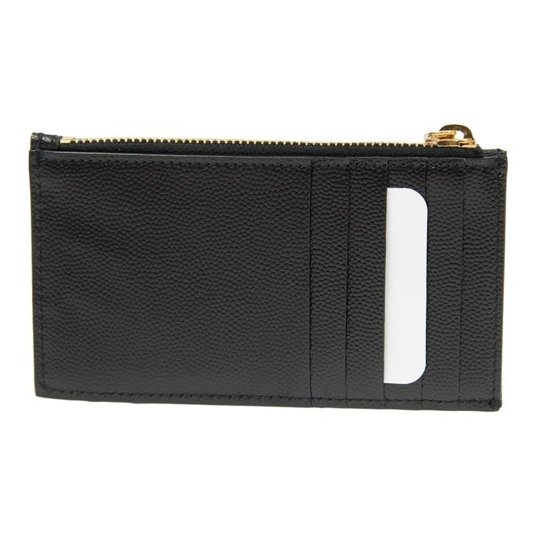 SAINT LAURENT Cassandre Quilted Grain-Embossed Leather Zip Card Holder - Black - 607915