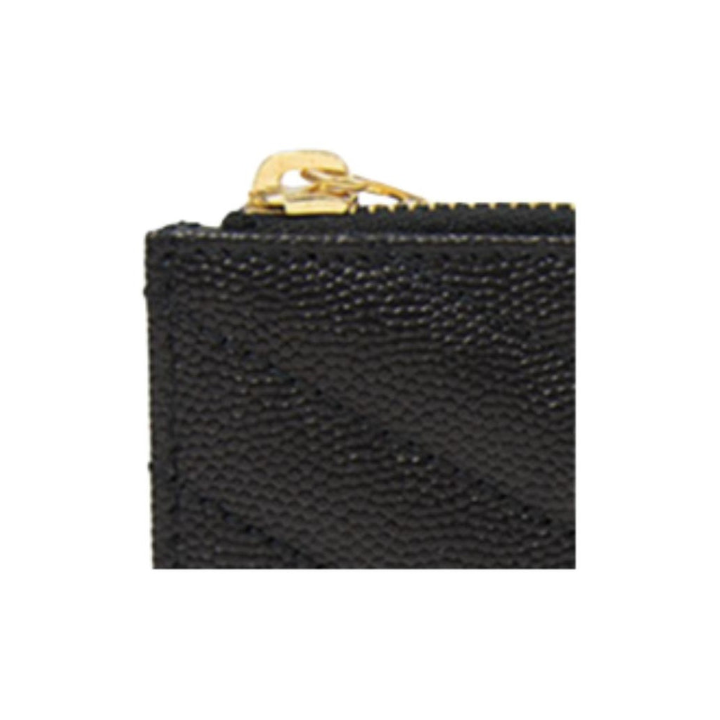 SAINT LAURENT Cassandre Quilted Grain-Embossed Leather Zip Card Holder - Black - 607915