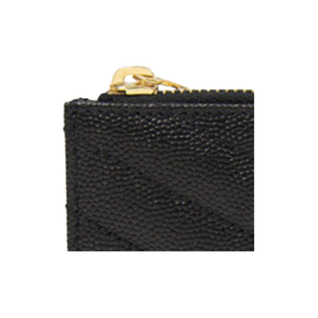 SAINT LAURENT Cassandre Quilted Grain-Embossed Leather Zip Card Holder - Black - 607915