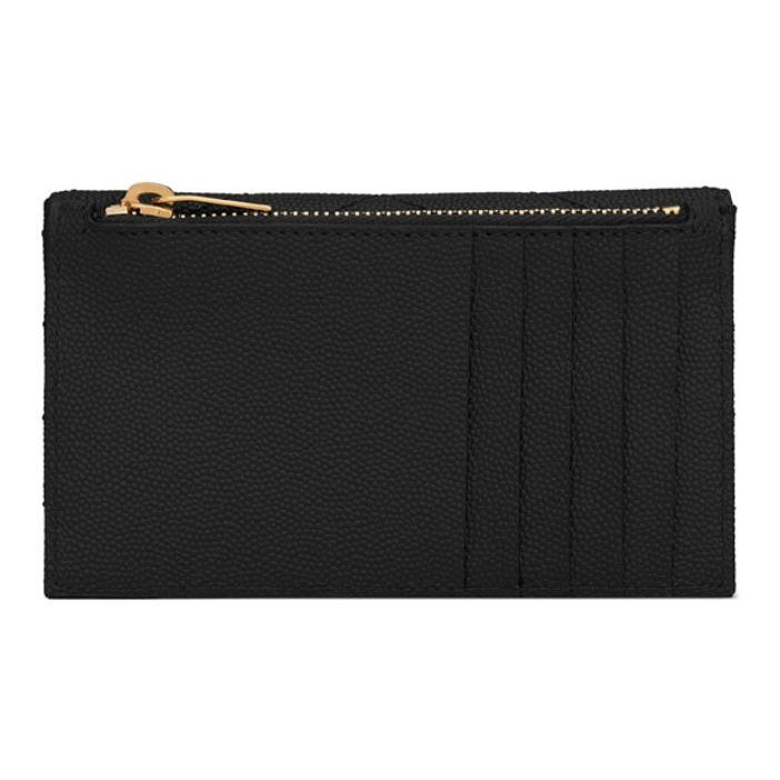 SAINT LAURENT Cassandre Quilted Grain-Embossed Cowhide Zip Coin Purse - Black - 6128085