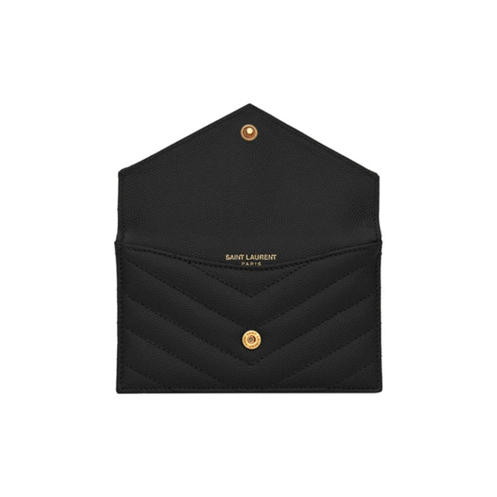 SAINT LAURENT Cassandre Quilted Grain-Embossed Cowhide Zip Coin Purse - Black - 6128085