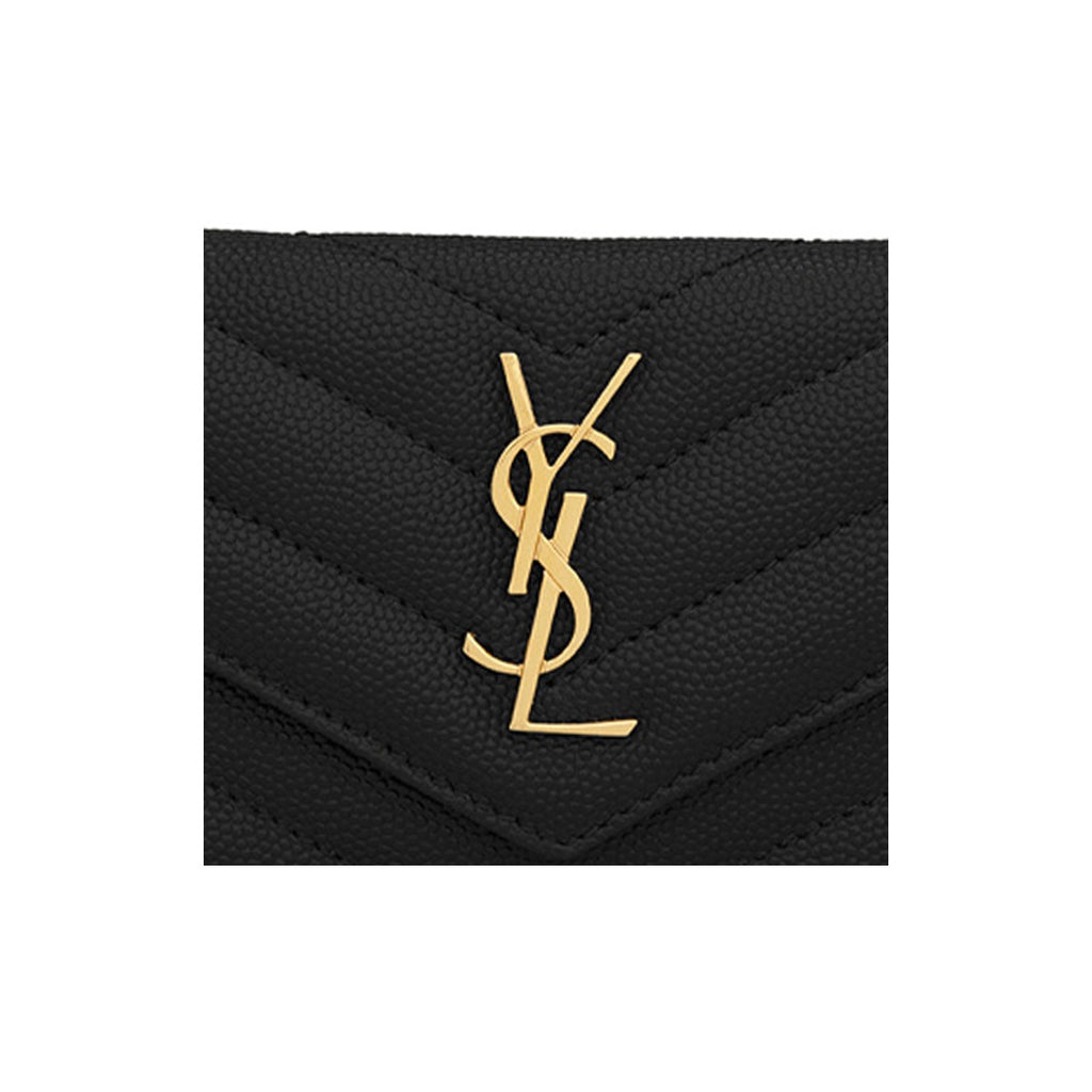 SAINT LAURENT Cassandre Quilted Grain-Embossed Cowhide Zip Coin Purse - Black - 6128085