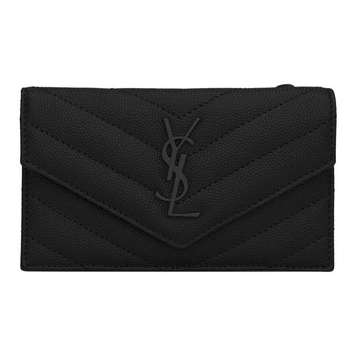 SAINT LAURENT Cassandre Monogram Quilted Leather Coin Purse - Black - 612808