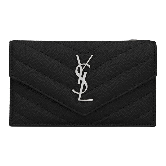 SAINT LAURENT Cassandre Quilted Leather Zip Coin Purse with Silver-Tone Logo - Black - 612808
