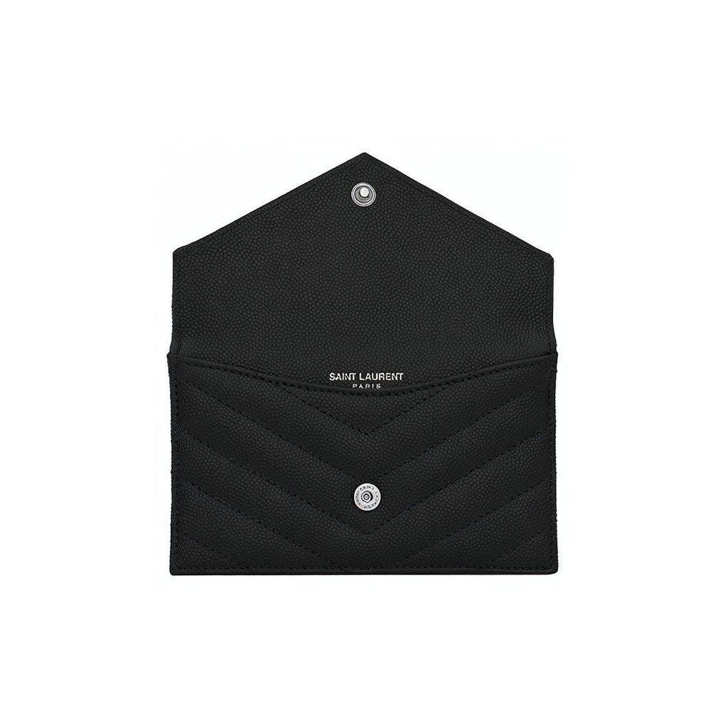 SAINT LAURENT Cassandre Quilted Leather Zip Coin Purse with Silver-Tone Logo - Black - 612808