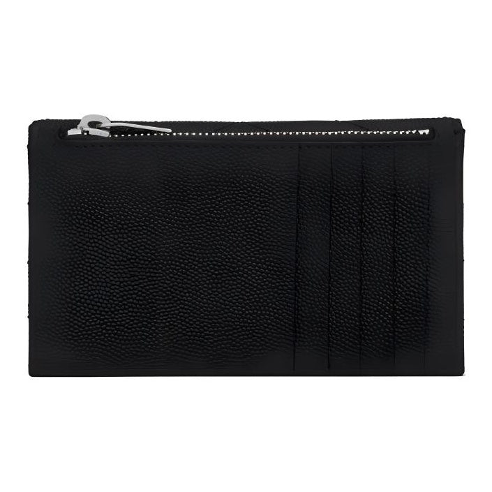 SAINT LAURENT Cassandre Quilted Leather Zip Coin Purse with Silver-Tone Logo - Black - 612808