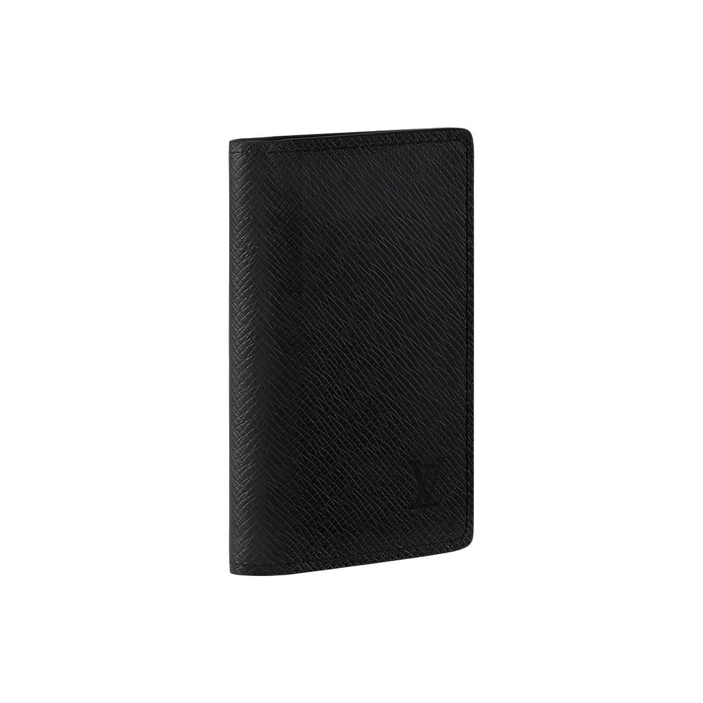 LOUIS VUITTON Pocket Organizer Men's Black Taiga Leather Card Holder M30537