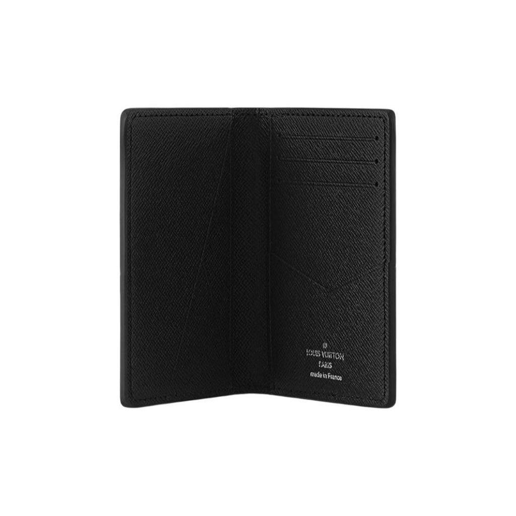 LOUIS VUITTON Pocket Organizer Men's Black Taiga Leather Card Holder M30537
