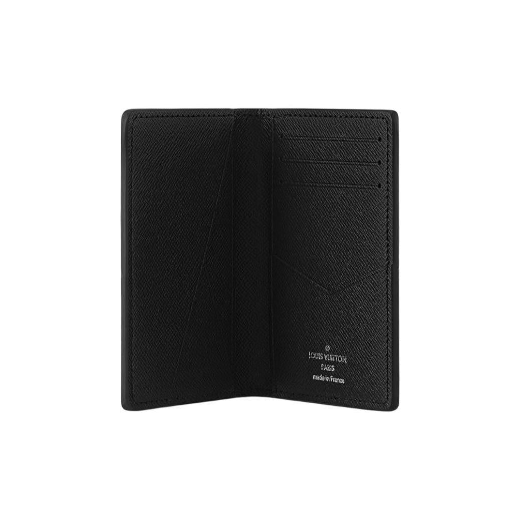 LOUIS VUITTON Pocket Organizer Men's Black Taiga Leather Card Holder M30537