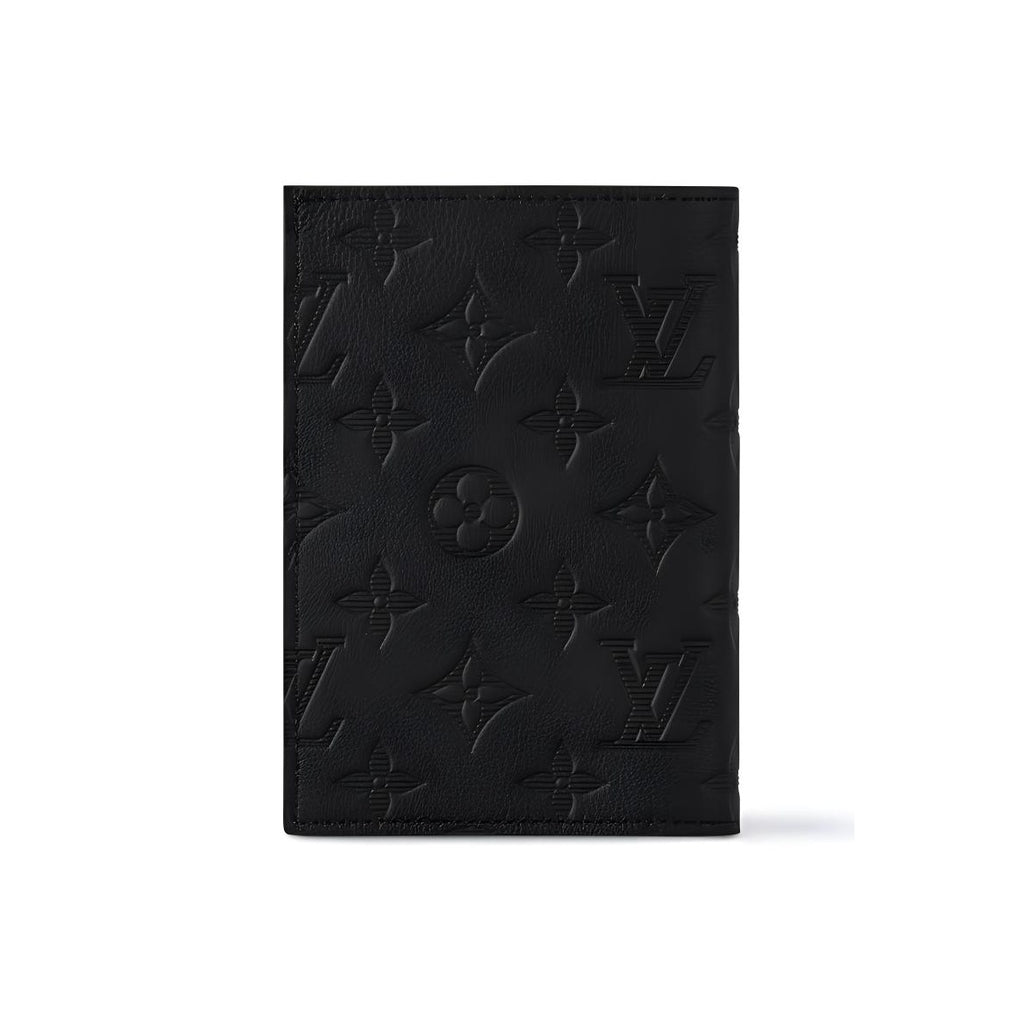 LOUIS VUITTON Monogram Shadow Embossed Cowhide Leather Passport Holder in Black - M13187