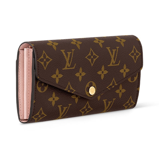 LOUIS VUITTON Sarah Monogram Canvas and Leather Long Wallet in Brown and Ballet Pink - M62235