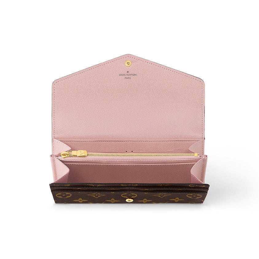 LOUIS VUITTON Sarah Monogram Canvas and Leather Long Wallet in Brown and Ballet Pink - M62235