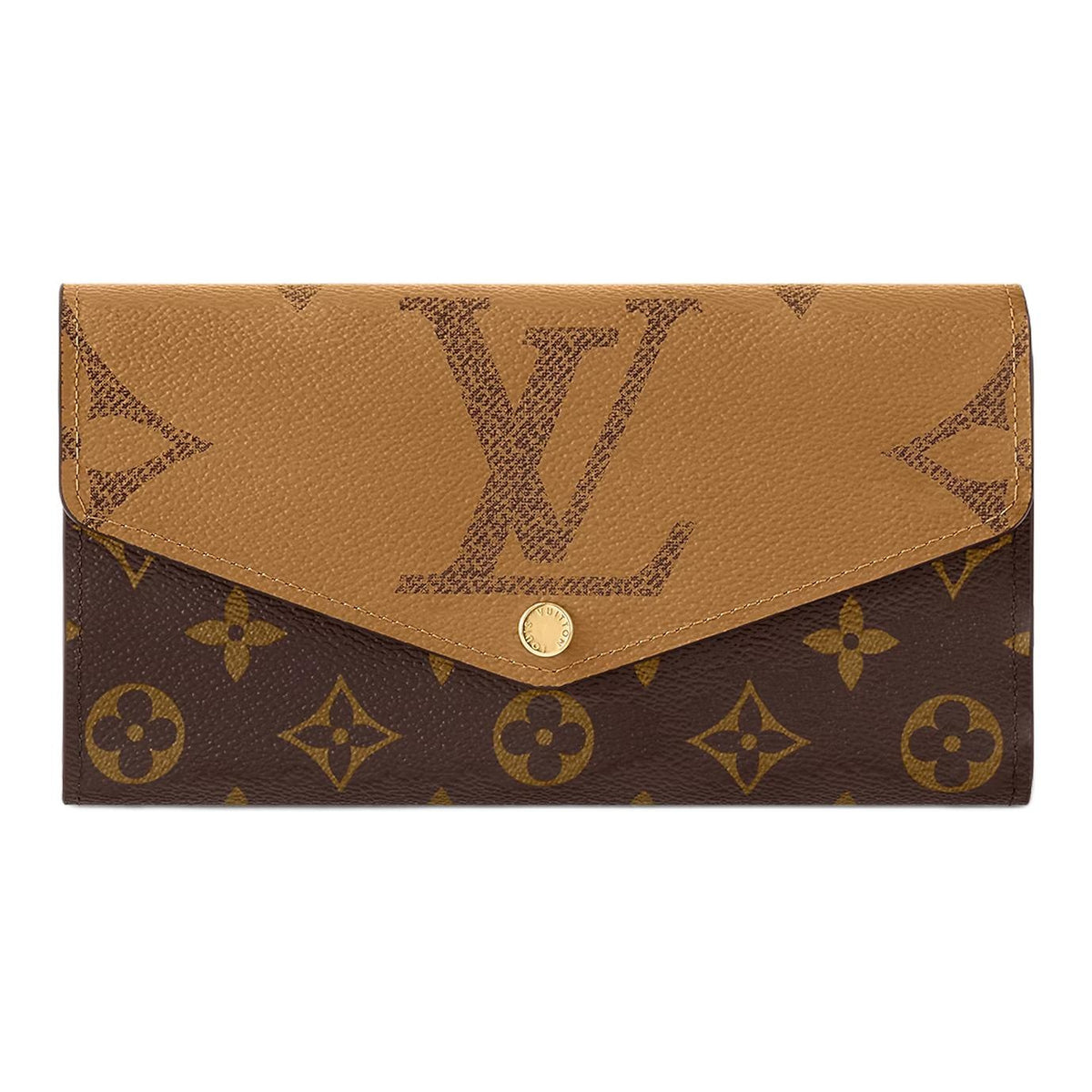 LOUIS VUITTON Sarah Monogram Reverse Coated Canvas Envelope Wallet in Brown and Caramel - M80726