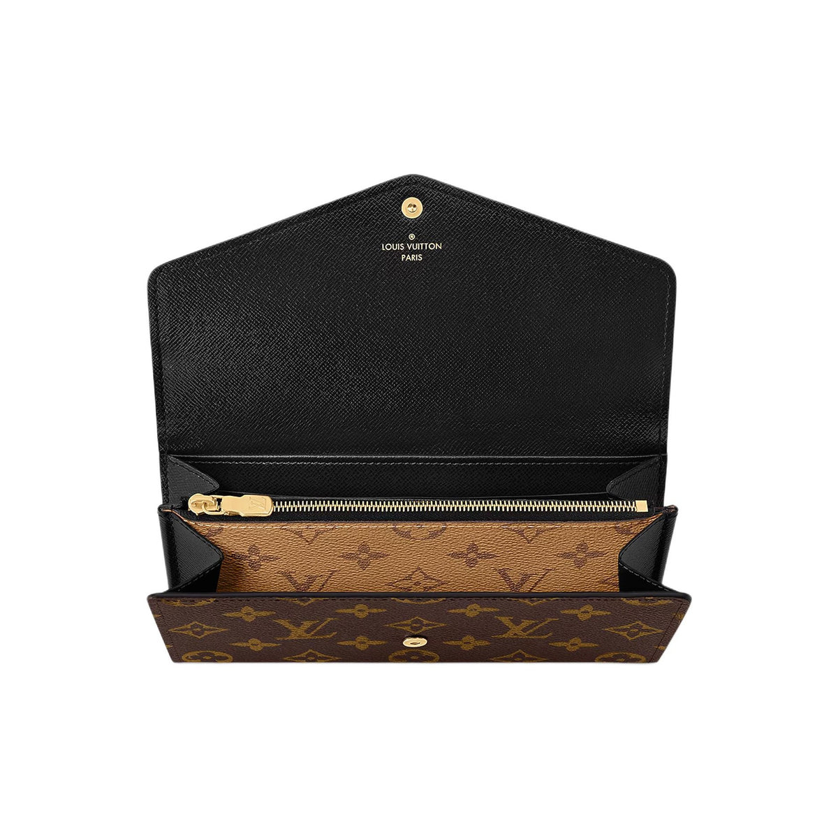 LOUIS VUITTON Sarah Monogram Reverse Coated Canvas Envelope Wallet in Brown and Caramel - M80726
